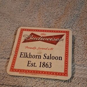 Budweiser Red and White Elkhorn Saloon Coaster